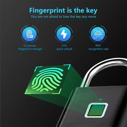 Outdoors Keyless USB Charging Smart Lock Fingerprint Padlock Waterproof Door Lock 0.2Sec Unlock Portable Anti-Theft Padlock Zinc